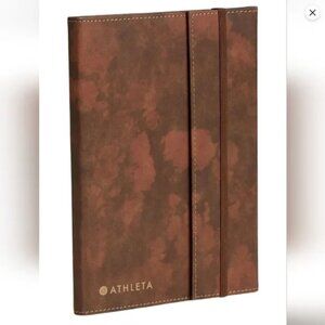 NEW Athleta Journal Brown Faux Leather Flap Cover Pockets Spiral Notebook